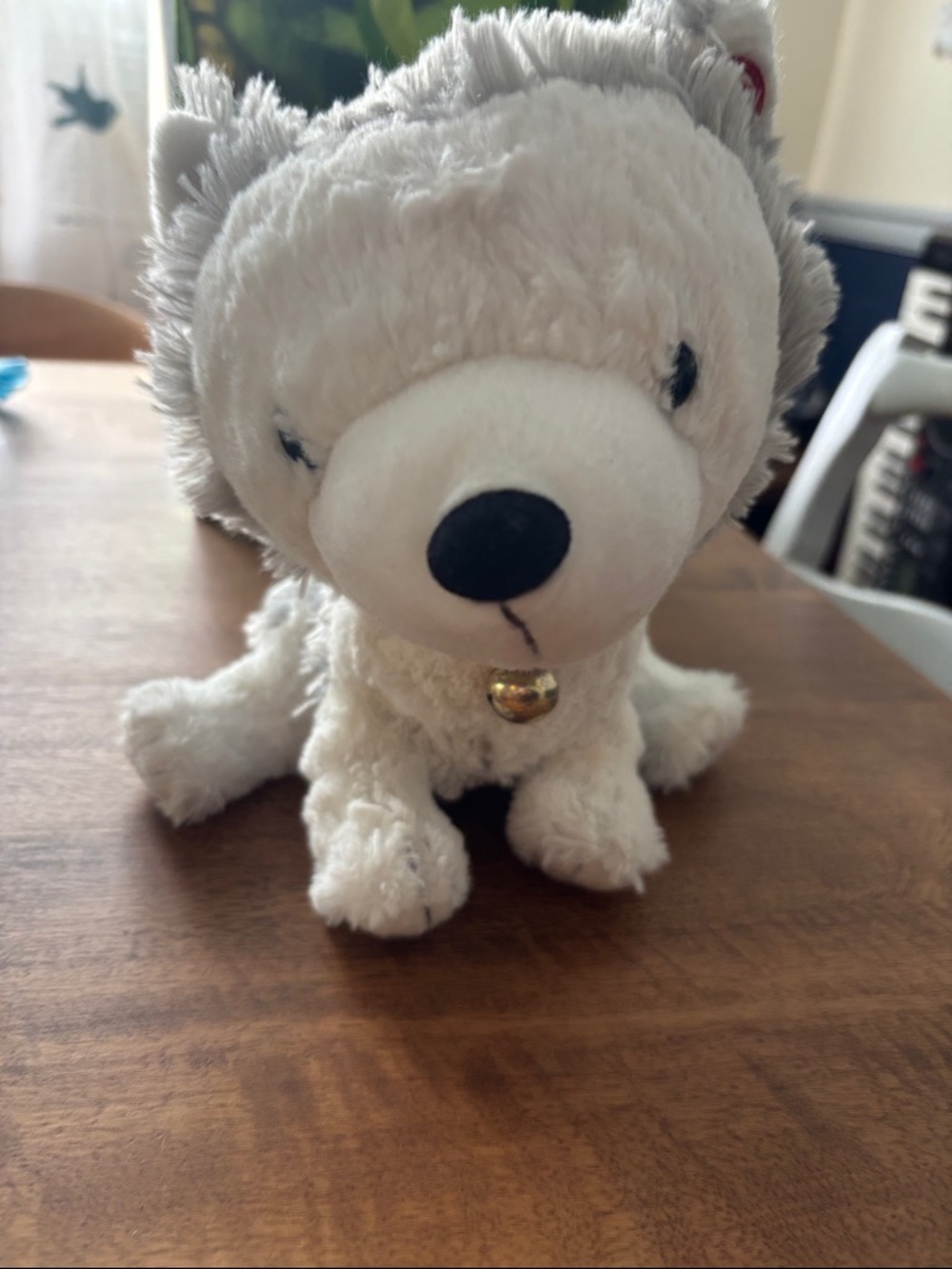 Hallmark White and Gray Plush Husky with Gold Bell